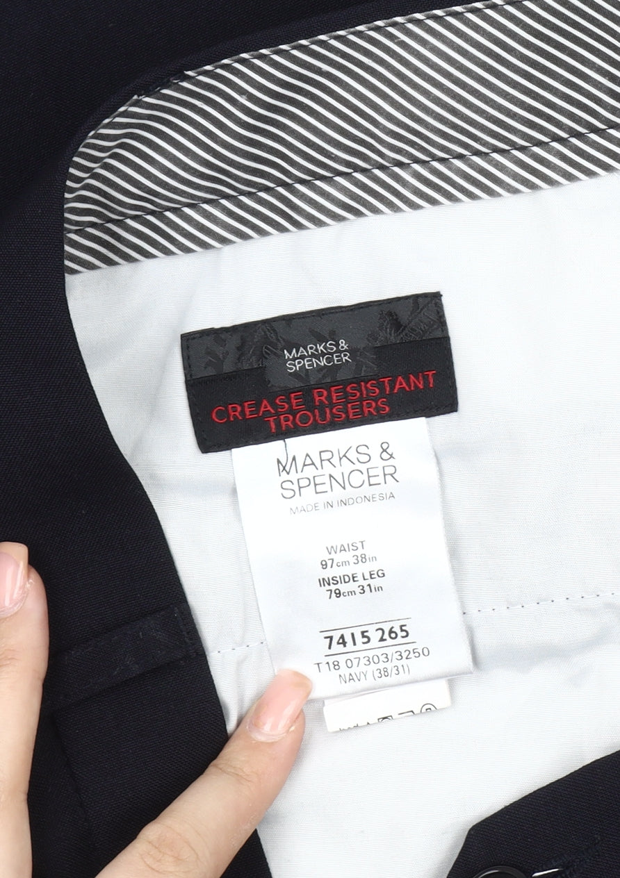 Marks and Spencer Men's Blue Crease Resistant Trousers