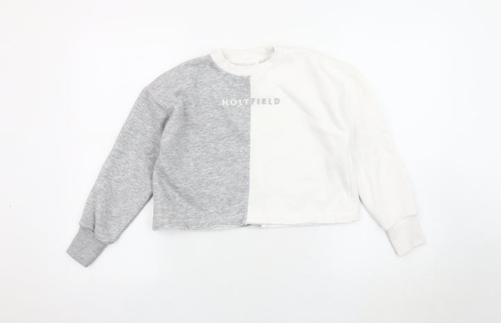 Holyfield Girls Colourblock Pullover Sweatshirt XS Grey White
