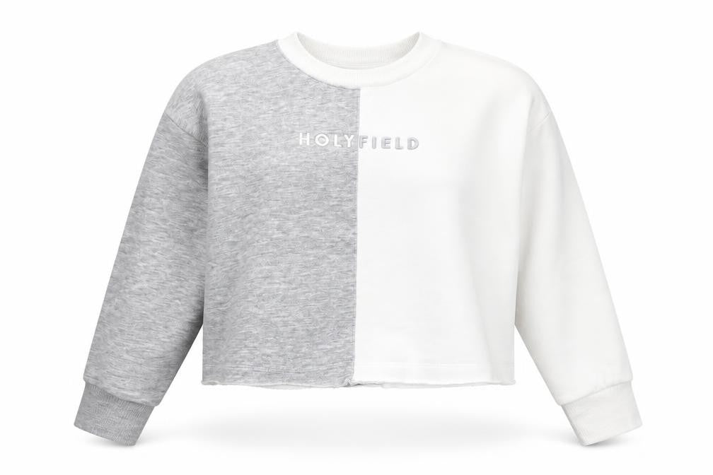Front view of Holyfield girls’ colourblock pullover sweatshirt xs grey white
