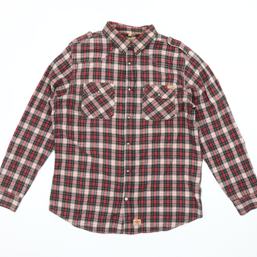 Hoi Polloi Men's Red Plaid Button-Up Shirt L