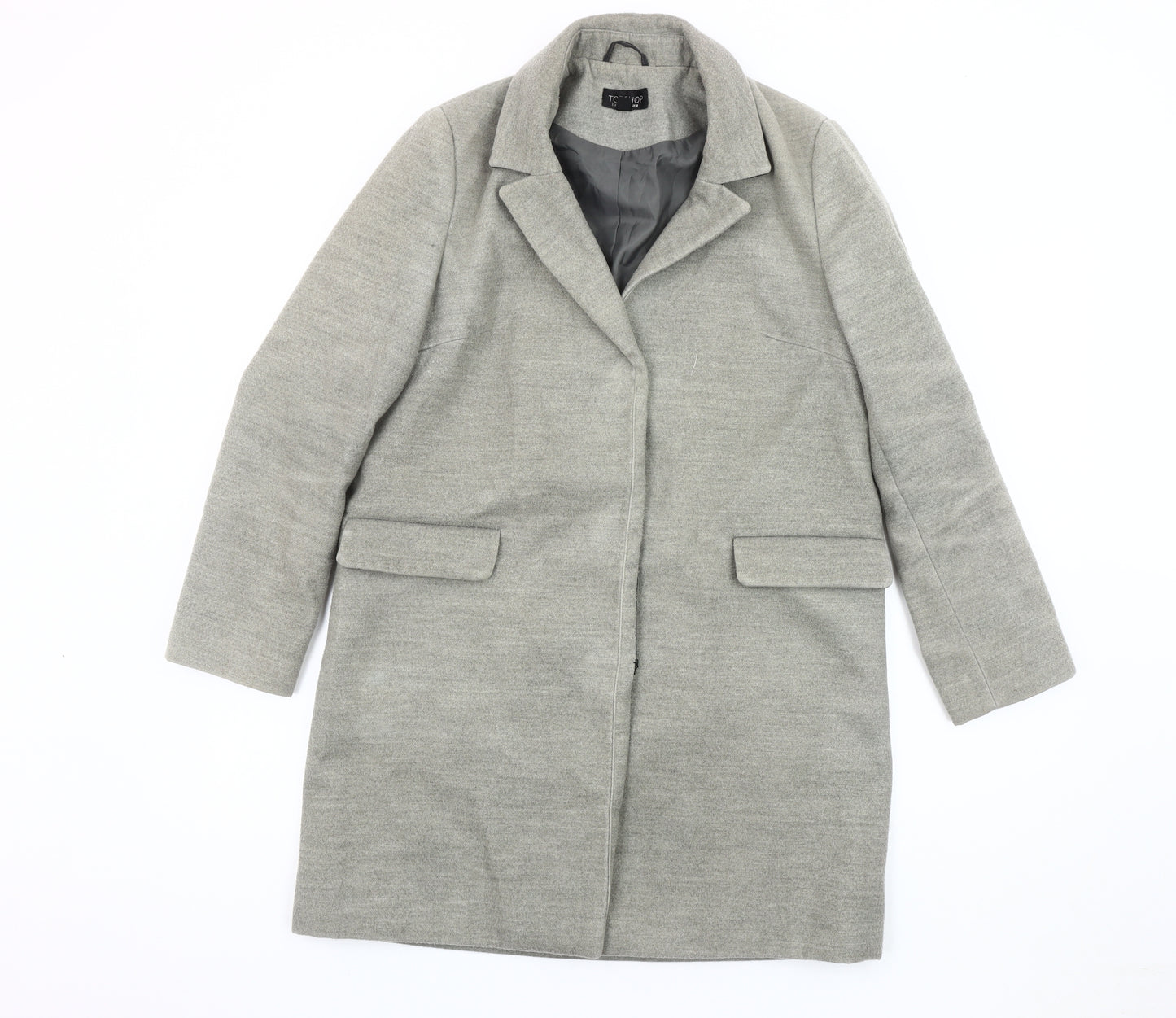 Topshop Women's Grey Wool Overcoat, Size 8, Lined