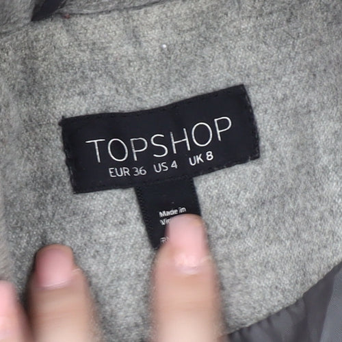 Topshop Women's Grey Wool Overcoat, Size 8, Lined