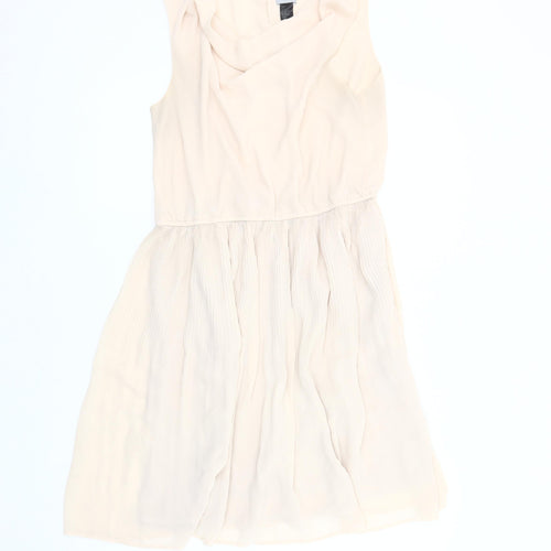 H&M Women Beige Sleeveless Cowl Neck Dress Size 12