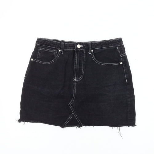 Brave Soul London Women's Black Mini Denim Skirt L