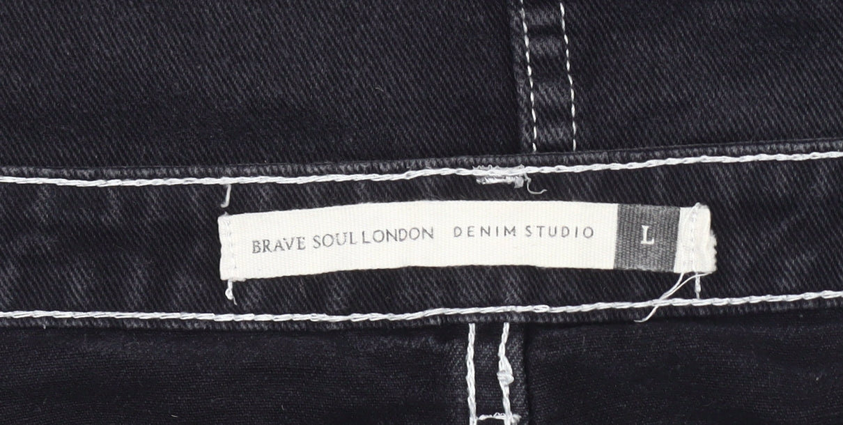 Brave Soul London Women's Black Mini Denim Skirt L