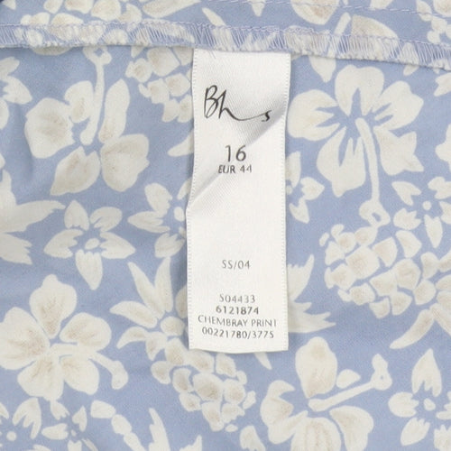 BHS Women's Blue Floral Chambray Dress Size 16