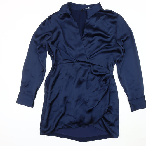 Zara Women's Blue Satin Wrap Dress XL Formal Wear