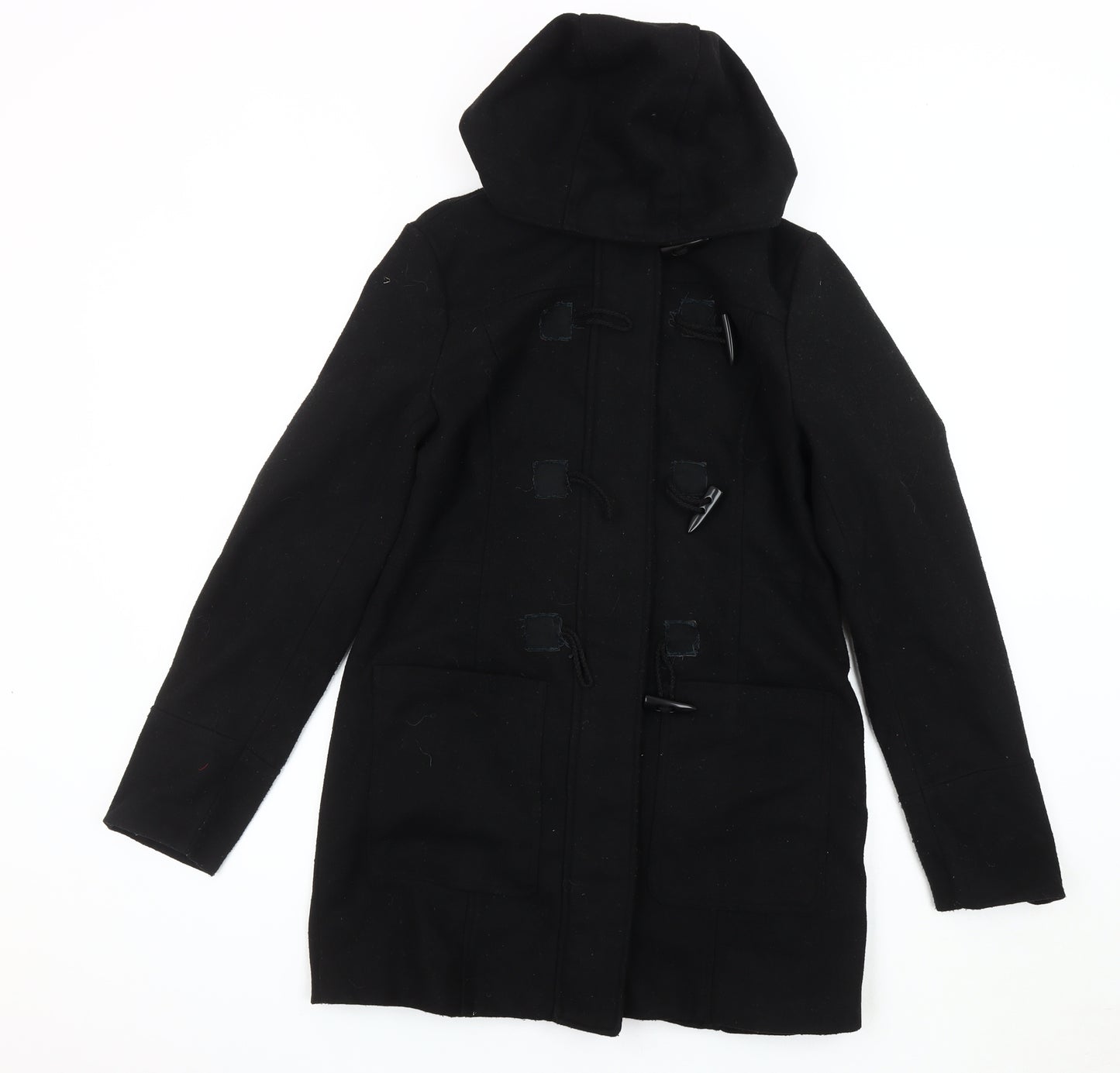 SWS Women's Black Duffle Coat with Hood, Size S