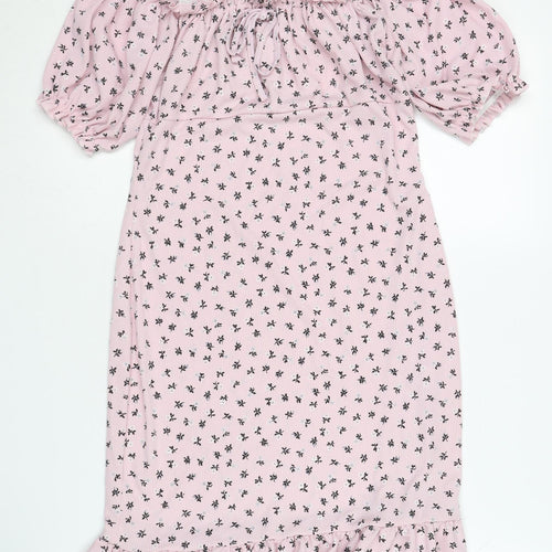 Boohoo Women's Pink Floral Off-Shoulder Dress Size 12