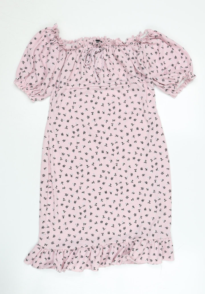 Boohoo Women's Pink Floral Off-Shoulder Dress Size 12