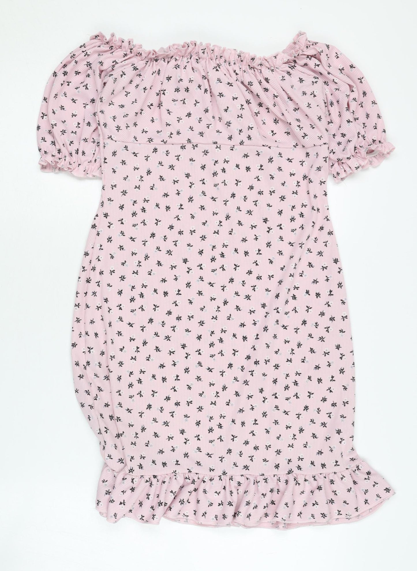 Boohoo Women's Pink Floral Off-Shoulder Dress Size 12