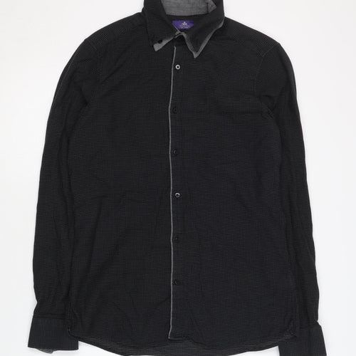 Next Men's Black Cotton Geometric Long Sleeve Shirt