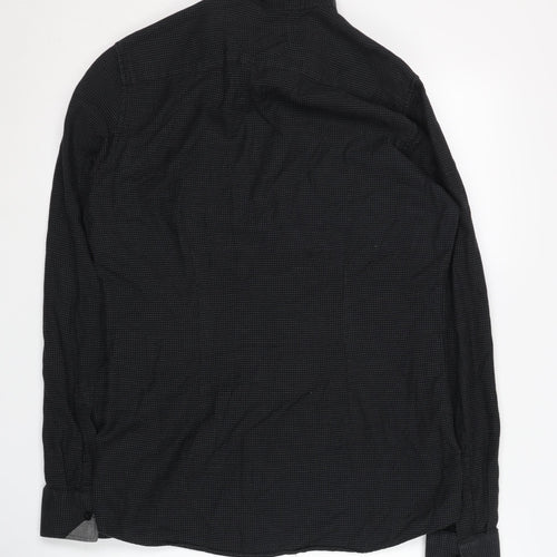 Next Men's Black Cotton Geometric Long Sleeve Shirt