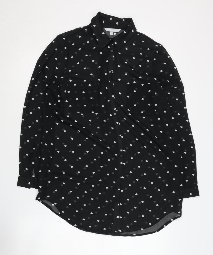 Red Herring Women's Black Button-Up Shirt Size 12