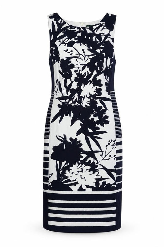Front view of Lauren Ralph Lauren Women’s Floral Striped Dress, size UK 2