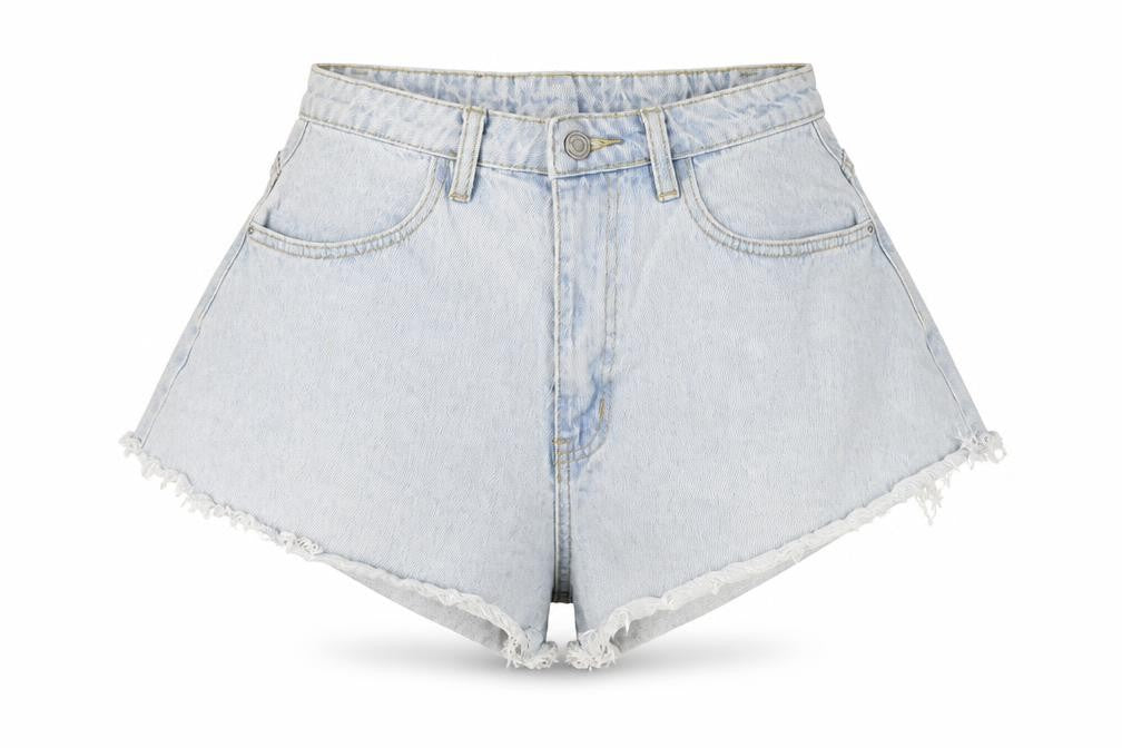 Front view of Missguided Women's Blue Denim Cut-Off Shorts, size 8