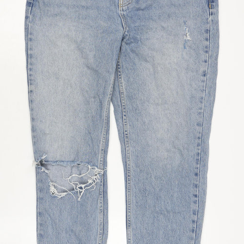 Topshop Women’s Blue Mom Jeans with Distressed Details