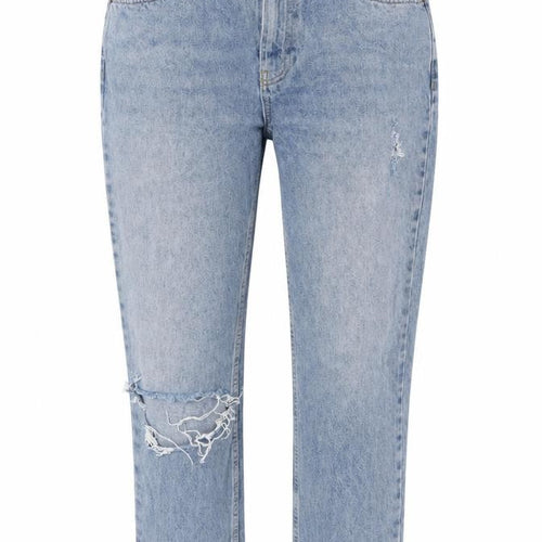 Topshop Women’s Blue Mom Jeans with Distressed Details