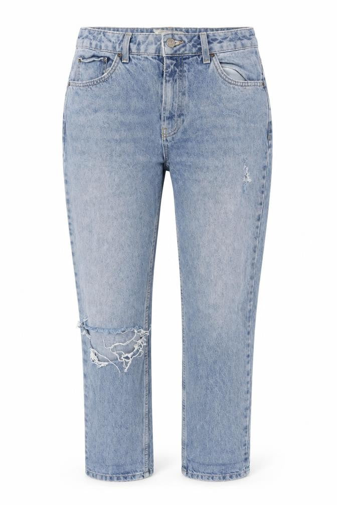 Topshop Women’s Blue Mom Jeans with Distressed Details