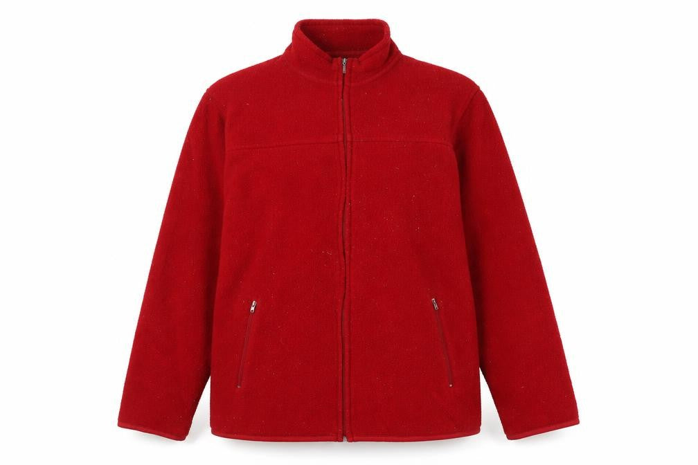 Front view of EWM Women's Red Fleece Jacket, size M, 14/16
