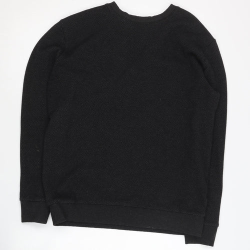 Zara Men's Black Sweatshirt - L, Crew Neck, Polyester Blend