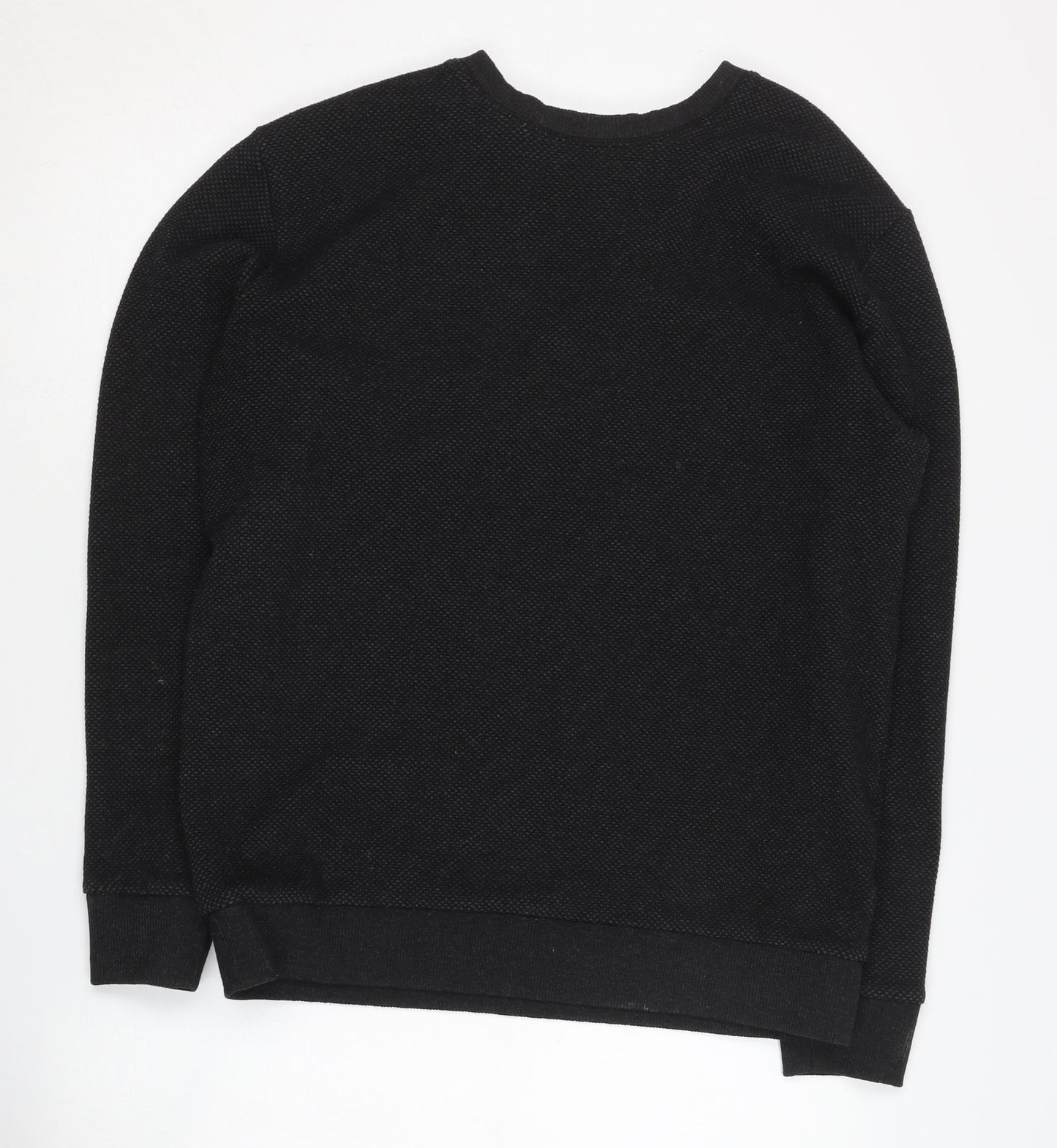 Zara Men's Black Sweatshirt - L, Crew Neck, Polyester Blend