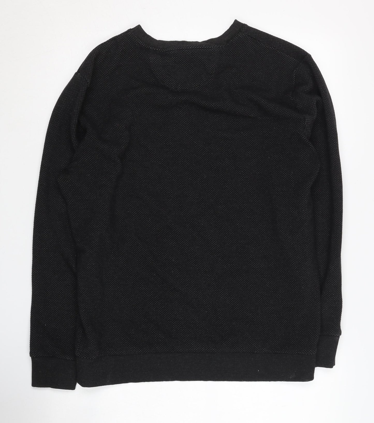 Zara Men's Black Sweatshirt - L, Crew Neck, Polyester Blend