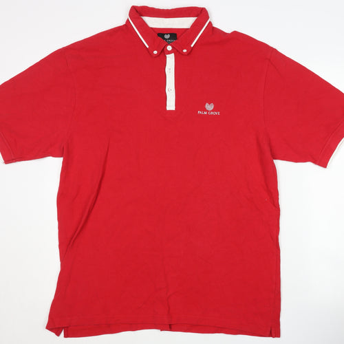 Palm Grove Men's Red Golf Polo Shirt XL Cotton Button-Down