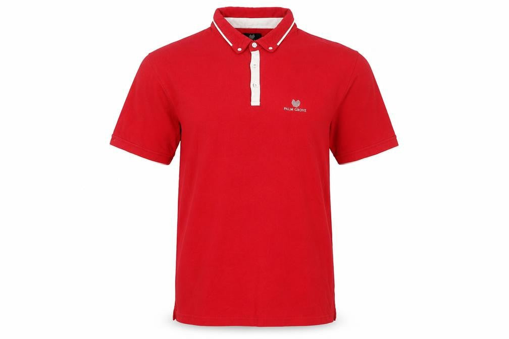 Palm Grove Men's Red Golf Polo Shirt XL Cotton Button-Down