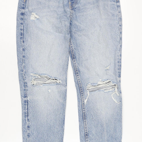 Zara Women's Blue Mom Jeans Size 4 High-Rise Distressed