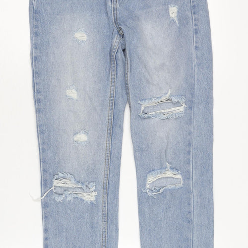 PrettyLittleThing Women Blue Distressed Mom Jeans 2XS