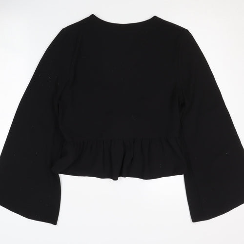 New Look Women's Black V-Neck Wrap Blouse, Size 12