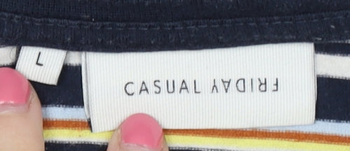 Casual Friday Men's Multicoloured Striped L T-Shirt