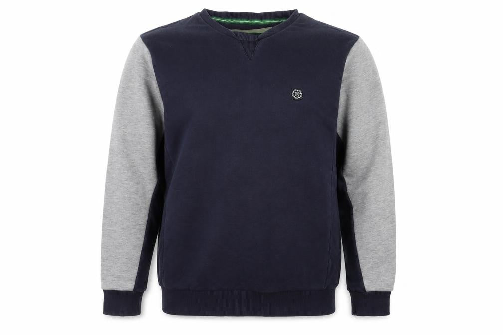 Front view of Nicholas Deakins Men's Blue Grey XL Pullover Sweatshirt