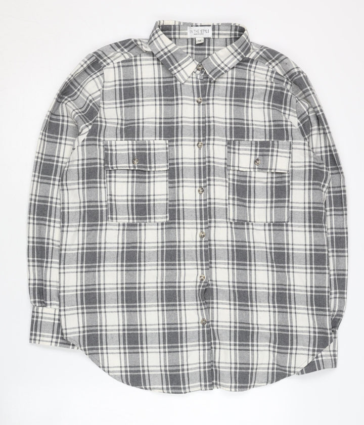 In The Style Women's Grey Check Button-Up Shirt