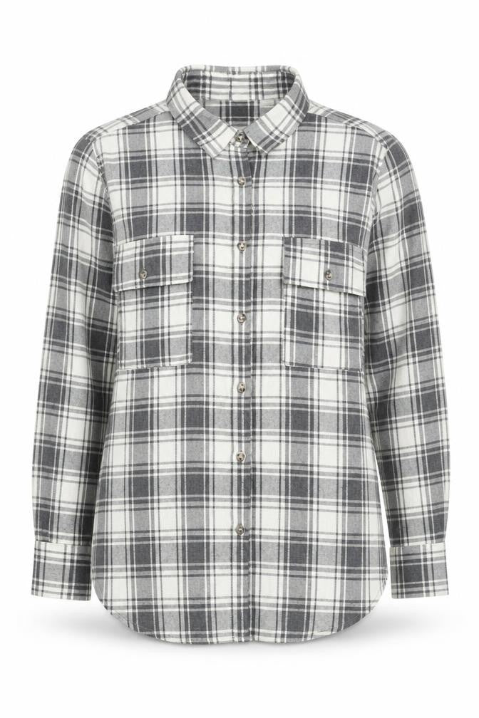 Front view of In The Style Women's Grey Check Button-Up Shirt