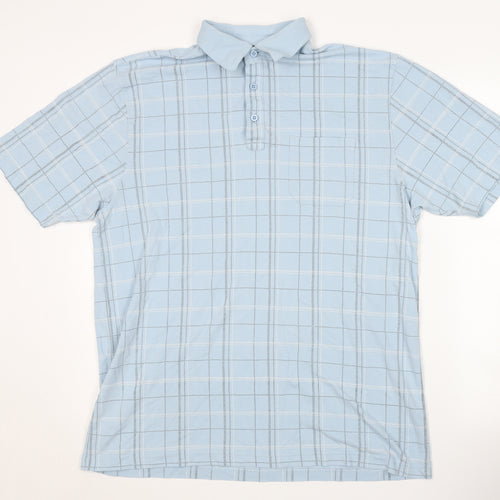 Carabou Men's Blue Check Polo Shirt, Size L, Casual Classic