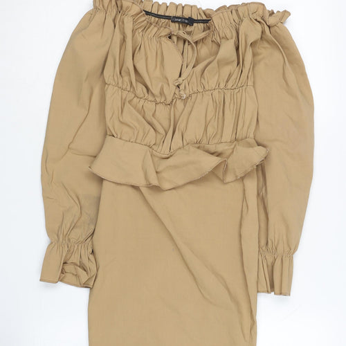 I Saw It First Women's Beige Off Shoulder Ruffle Dress, Size 6