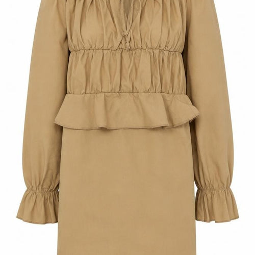 I Saw It First Women's Beige Off Shoulder Ruffle Dress, Size 6
