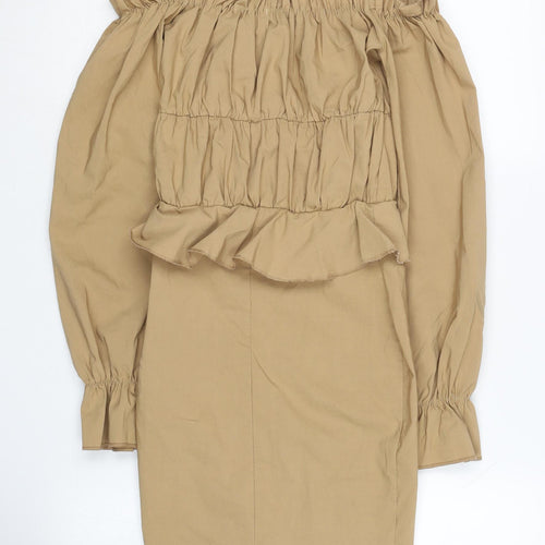 I Saw It First Women's Beige Off Shoulder Ruffle Dress, Size 6