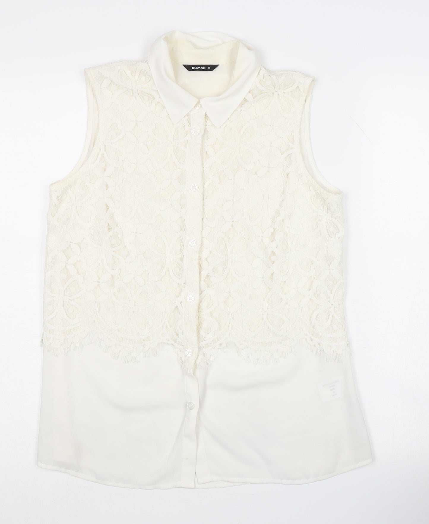 Roman Women’s Ivory Lace Blouse Size 10 Sleeveless