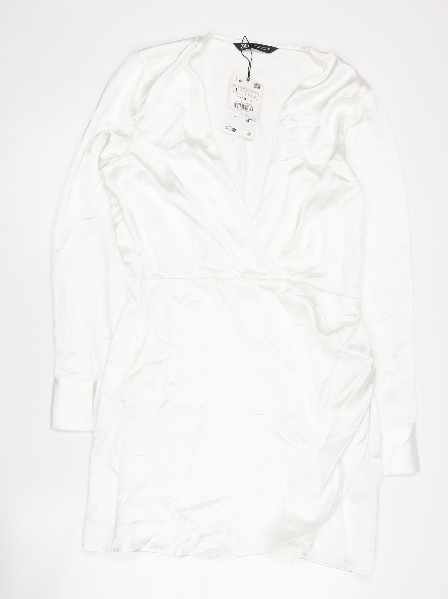 Zara Women's White Long Sleeve V-Neck Dress Size 12