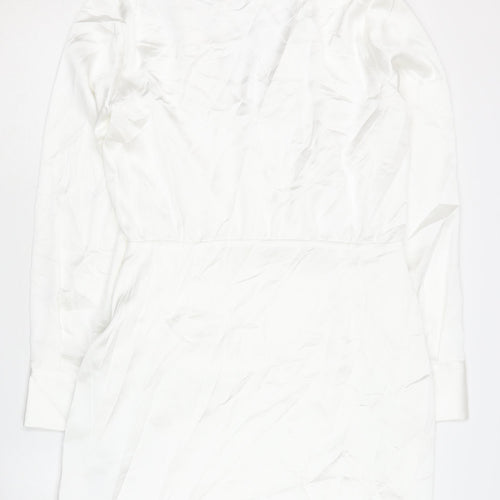 Zara Women's White Long Sleeve V-Neck Dress Size 12