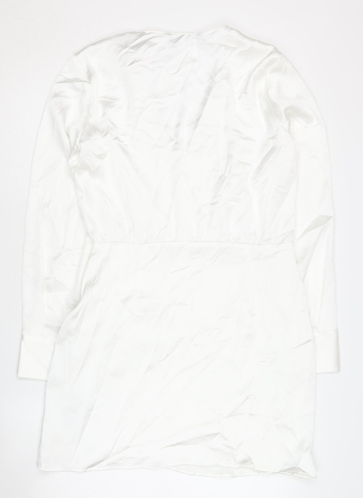 Zara Women's White Long Sleeve V-Neck Dress Size 12