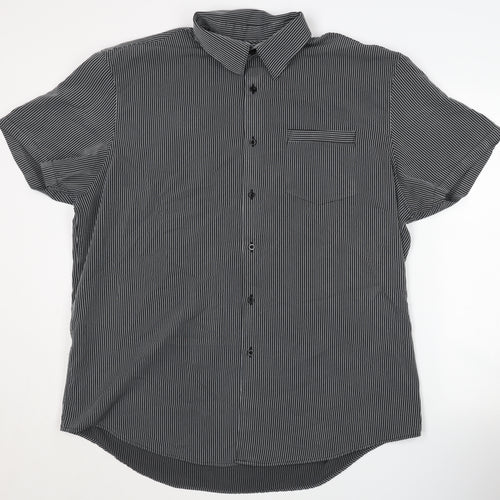 Thomas Nash Men's Black Striped Button-Up Shirt L