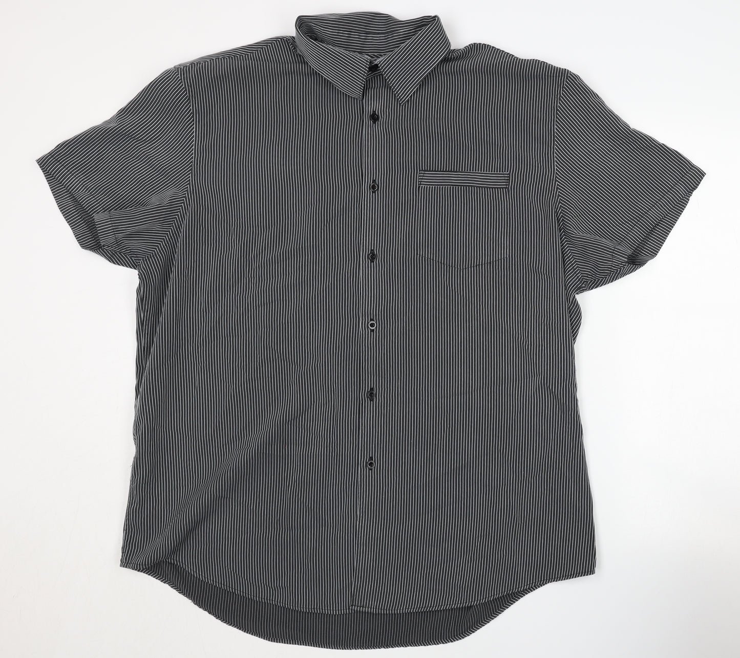Thomas Nash Men's Black Striped Button-Up Shirt L