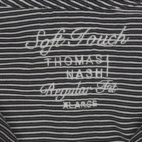 Thomas Nash Men's Black Striped Button-Up Shirt L