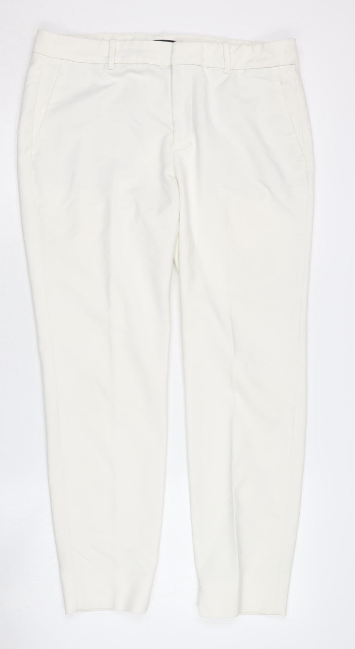 Zara Women's White Trousers, Size 14, Cotton Blend