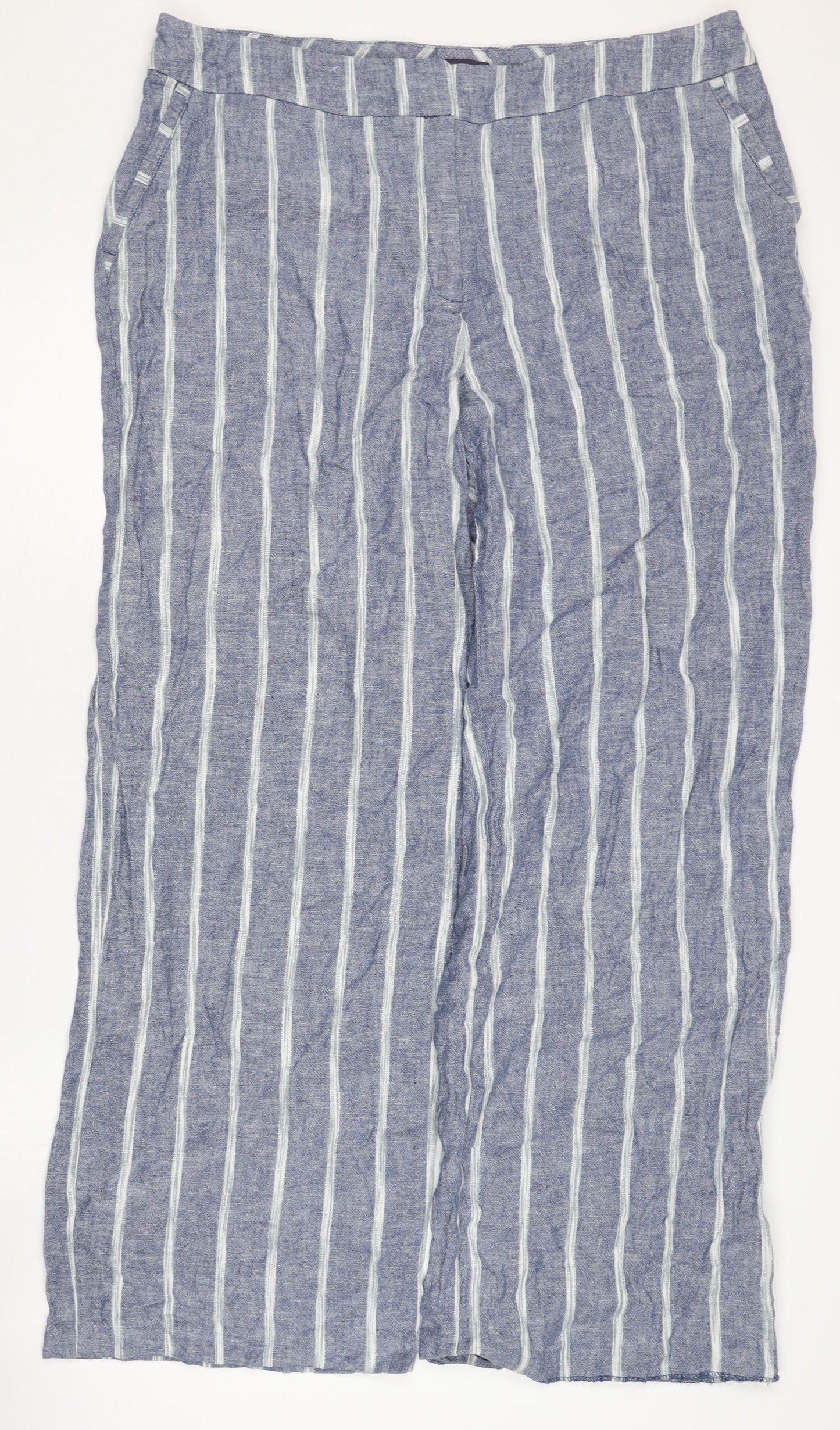 Marks & Spencer Women's Blue Striped Wide-Leg Trousers