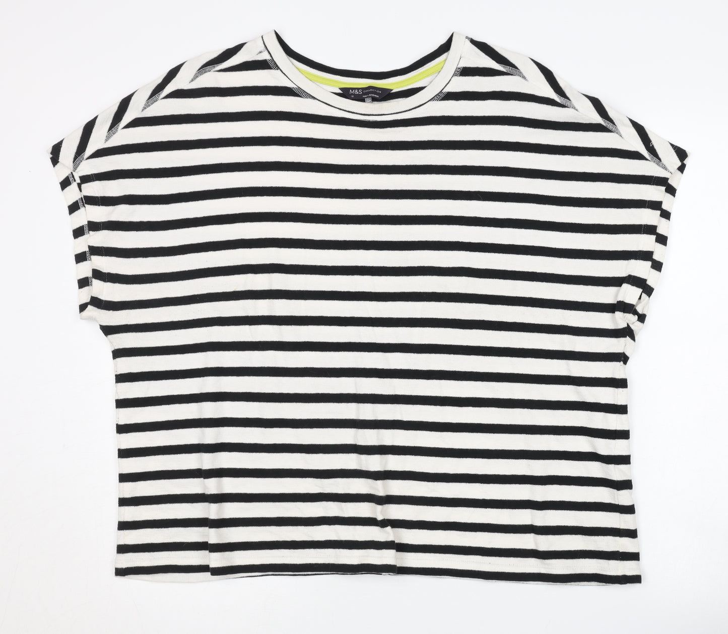 Marks and Spencer Women's Black Striped T-Shirt Size 18